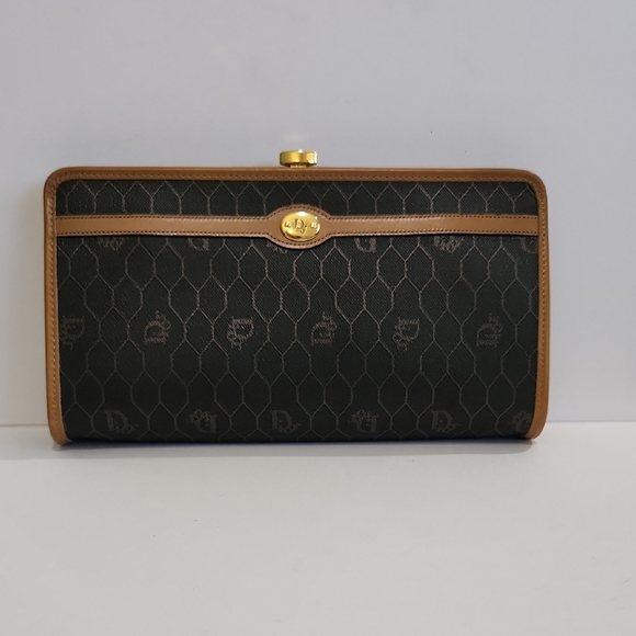 Dior Black and Brown Honeycomb Clutch With Gold Accent - Picture 1 of 11